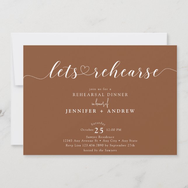 Elegantes Script Heart | Abendessen Probe Einladung (Vorderseite)