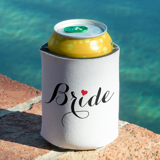 Elegantes Script Heart Bride Can Cooler Cover Cooz Dosenkühler (Elegant Script Heart Bride Can Cooler Cover Coozie)