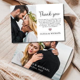 Elegantes Script Heart Foto Hochzeit Dankeschön Ka Dankeskarte