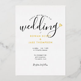 Elegantes Script Heart Foto Hochzeit Folieneinladung