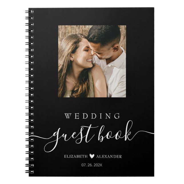 Elegantes Script Heart Foto Wedding Guest Book Notizblock (Vorderseite)