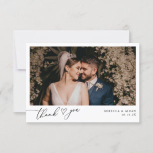 Elegantes Script Heart Modern Wedding Foto Dankeskarte