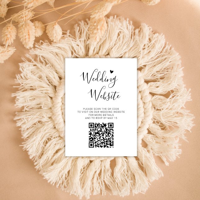Elegantes Script-Herz QR-Code Hochzeitswebsite UAW Begleitkarte (Von Creator hochgeladen)