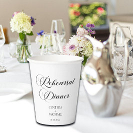 Elegantes Script Hochzeit Probe Dinner Pappbecher