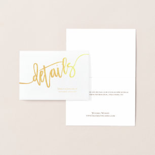 Elegantes Script-Hochzeitsdetails Gold Folienkarte