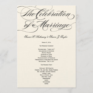 Elegantes Script-Hochzeitsprogramm - Black Off Whi Programm