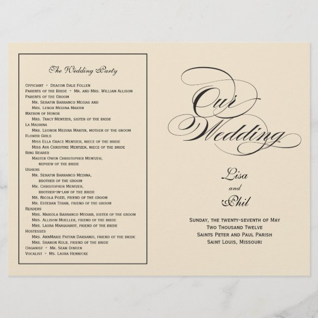 Elegantes Script-Hochzeitsprogramm - Schwarz & Aus (Vorderseite)