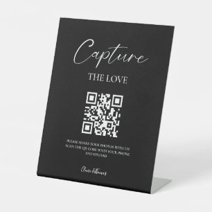 Elegantes Script Hochzeitsskript-Foto - QR-Code Sockelschild