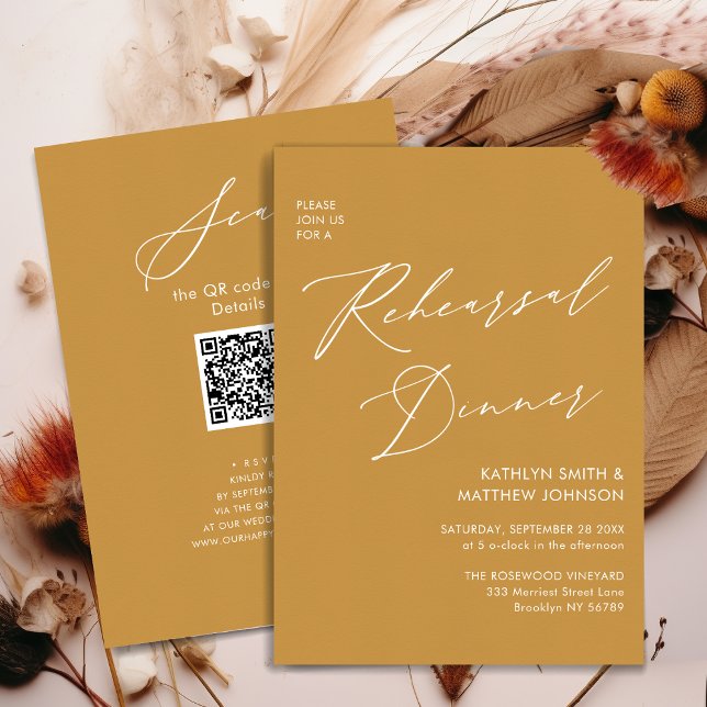 Elegantes Script Honey Gold Probe Dinner QR Einladung (Von Creator hochgeladen)