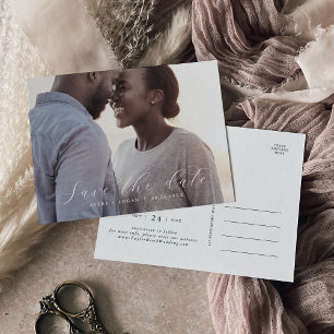 Elegantes Script Horizontal Dark Foto Save the Dat Einladungspostkarte