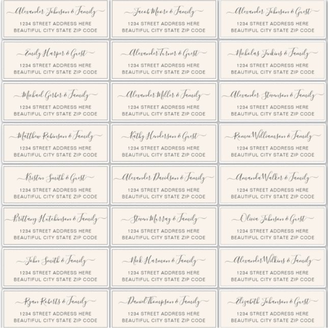 Elegantes Script Ivory Cream Wedding Guest Address Aufkleber (Vorderseite)