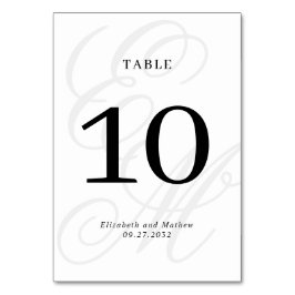 Elegantes Script Ivory White Monogram Wedding Tischnummer