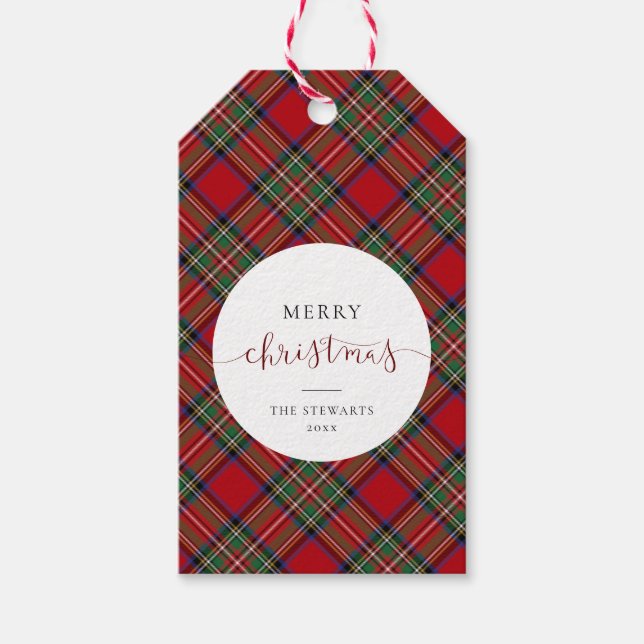 Elegantes Script Kariert Stewart Tartan Geschenkanhänger (Vorderseite)
