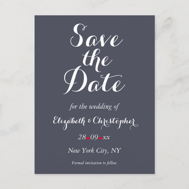 Elegantes Script Lila Wedding Save the Date Postkarte (Vorderseite)
