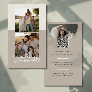 Elegantes Script-Logo und QR-Code-Fotografie Visitenkarte