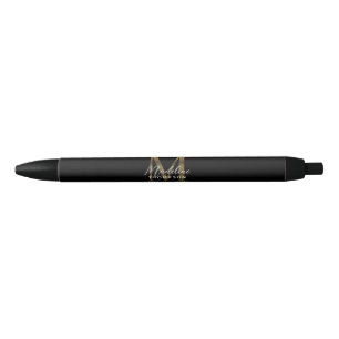 Elegantes Script Metallic Black Gold Monogramm Kugelschreiber