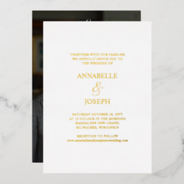 Elegantes Script Minimal formales White Foto Hochz Folieneinladung