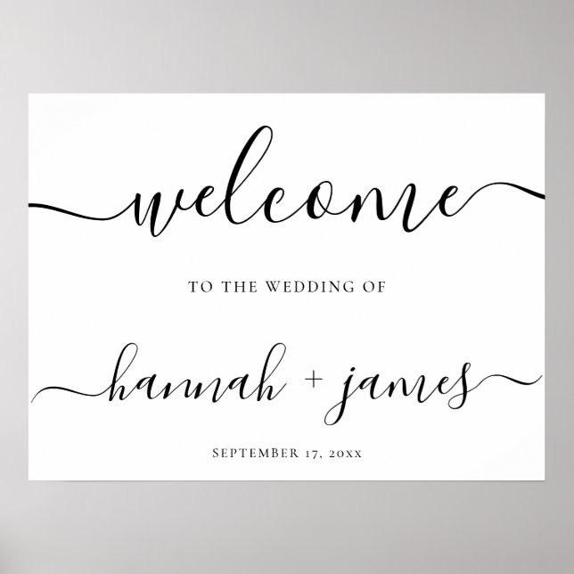 Elegantes Script Minimal White Wedding Willkommens Poster (Vorne)