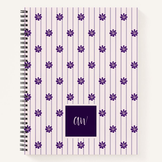 Elegantes Script Mit Monogramm Indigo Blume Doodle Notizbuch (Vorderseite)