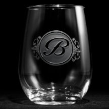 Elegantes Script Mit Monogramm Stemless Wine Glass