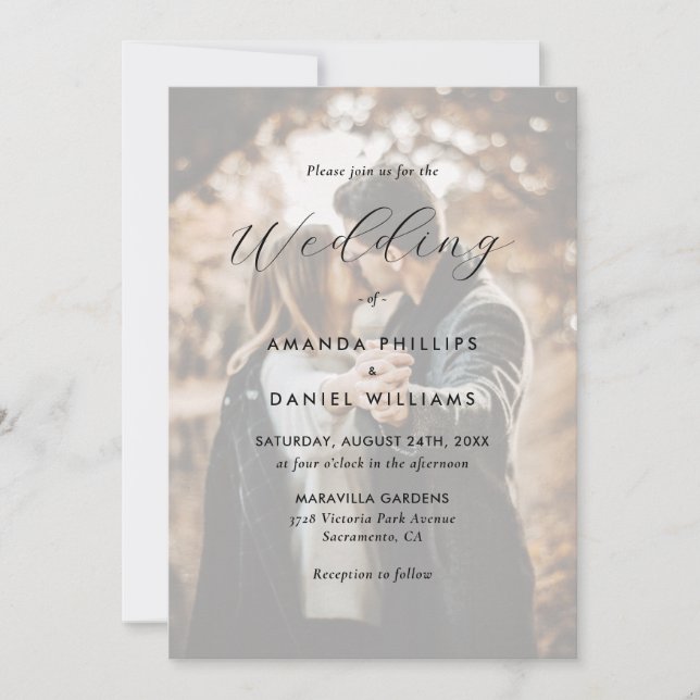 Elegantes Script Moderne 2-Foto Hochzeit Einladung (Vorderseite)