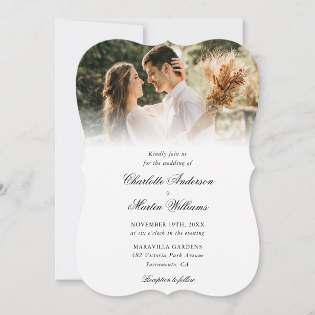 Elegantes Script Moderne 4-Foto Hochzeit Einladung (Vorderseite)