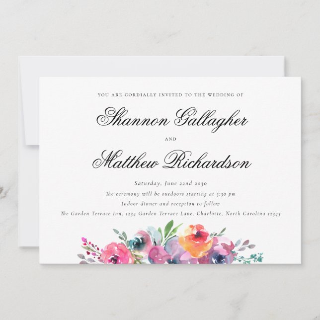 Elegantes Script Moderne Hochzeit der Wasserfarben Einladung (Vorderseite)