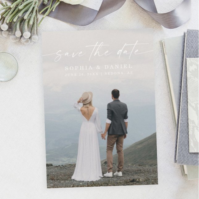 Elegantes Script Moderne Save the Date Fotokarte (Von Creator hochgeladen)