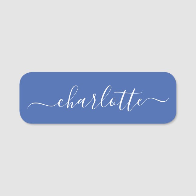 Elegantes Script Moderner Name Personalisiert Blue Namensschild (Vorderseite)