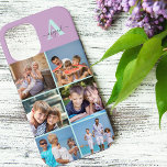 Elegantes Script Monogram 6 Foto Lilac und Mint Case-Mate iPhone Hülle<br><div class="desc">Elegante und feminine, personalisierte iPhone-Hülle in lila, Minzgrün und grau, mit 6 Ihrer Lieblings-Fotos sowie Ihrem Monogramm. Dieses hübsche Design hat einen fetten Einstieg mit handgeschriebener Schrift-Typografie für Ihren Namen. Die Fotovorlage ist für Sie Set, um 6 Bilder hinzuzufügen, die in quadratischem / instagram Format angezeigt werden. Entworfen für das...</div>