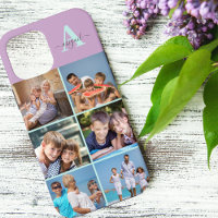 Elegantes Script Monogram 6 Foto Lilac und Mint