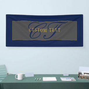 Elegantes Script Monogram Dark Navy Blue Gray & Go Banner