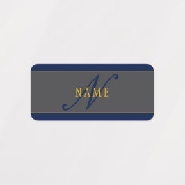 Elegantes Script Monogram Dark Navy Blue Gray & Go Etiketten