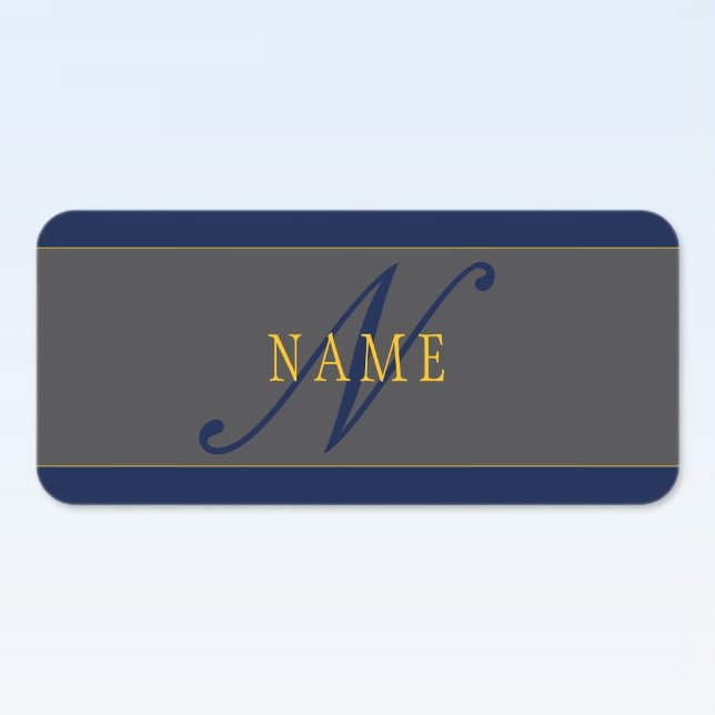 Elegantes Script Monogram Dark Navy Blue Gray & Go Etiketten (Von Creator hochgeladen)