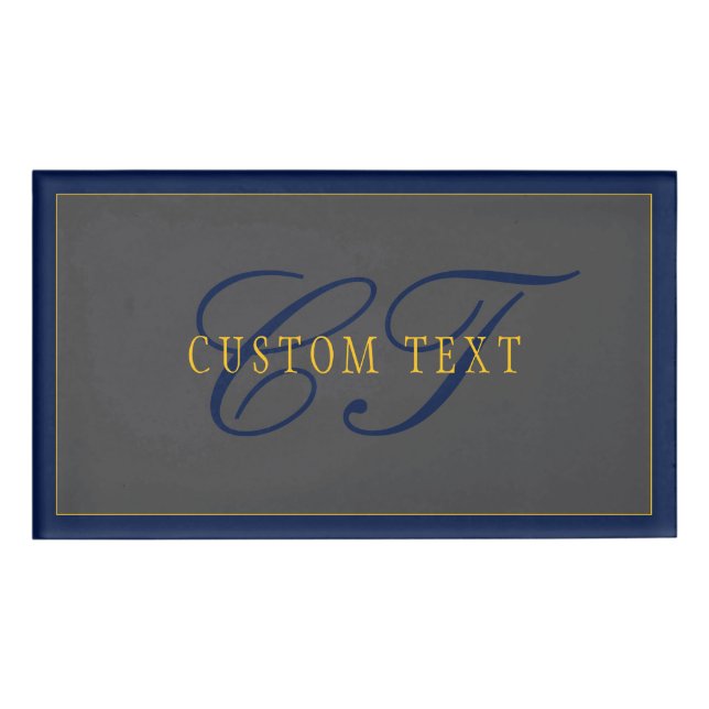Elegantes Script Monogram Dark Navy Blue Gray & Go Namenschild (Vorderseite)