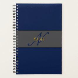Elegantes Script Monogram Dark Navy Blue Gray & Go Planer