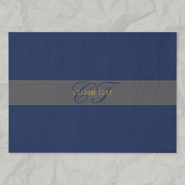 Elegantes Script Monogram Dark Navy Blue Gray & Go Seidenpapier (Von Creator hochgeladen)