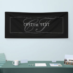 Elegantes Script Monogram Editable Black Gray Whit Banner