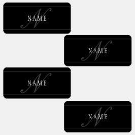 Elegantes Script Monogram Editable Black Gray Whit Etiketten