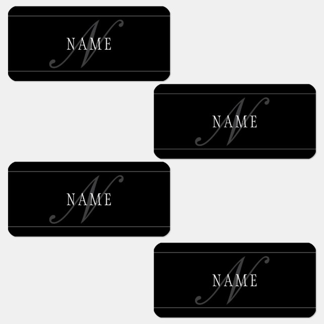 Elegantes Script Monogram Editable Black Gray Whit Etiketten (Gruppe)