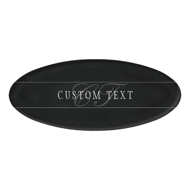 Elegantes Script Monogram Editable Black Gray Whit Namenschild (Vorderseite)