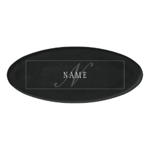 Elegantes Script Monogram Editable Black Gray Whit Namenschild