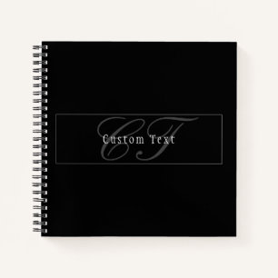 Elegantes Script Monogram Editable Black Gray Whit Notizbuch