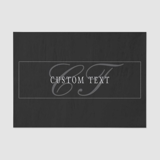 Elegantes Script Monogram Editable Black Gray Whit Seidenpapier (Vorderseite)