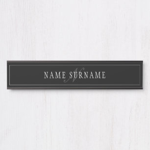 Elegantes Script Monogram Editable Black Gray Whit Türschild