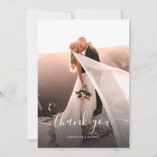 Elegantes Script Monogram Foto Hochzeit Dankeskarte