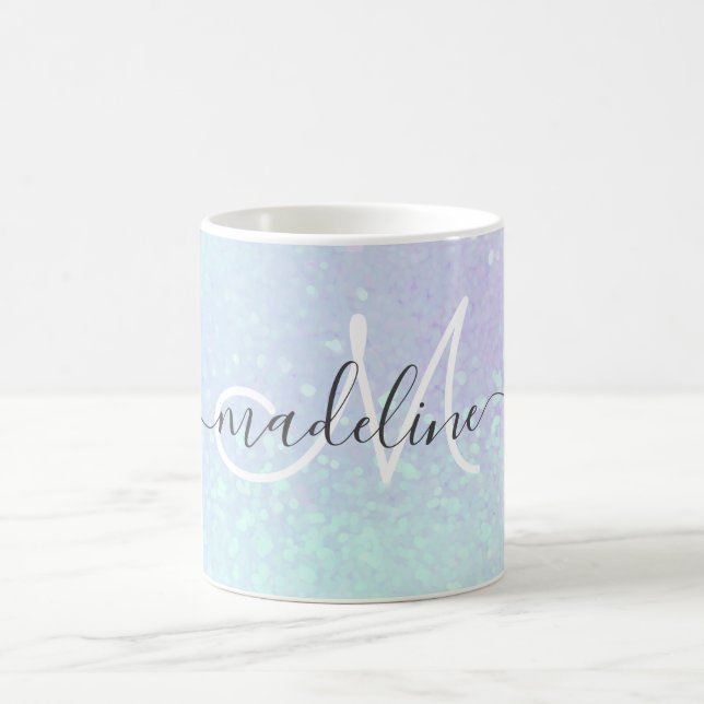 Elegantes Script Monogrammmed Pastel Opal Kaffeetasse (Mittel)