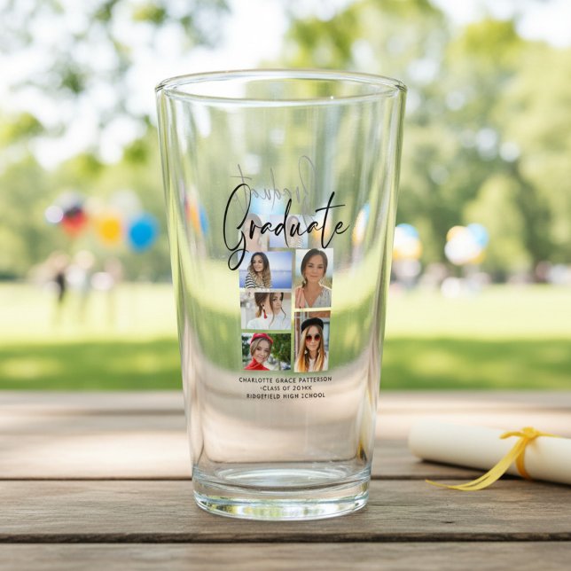 Elegantes Script Multi Foto Abschluss Graduate Glas (Von Creator hochgeladen)