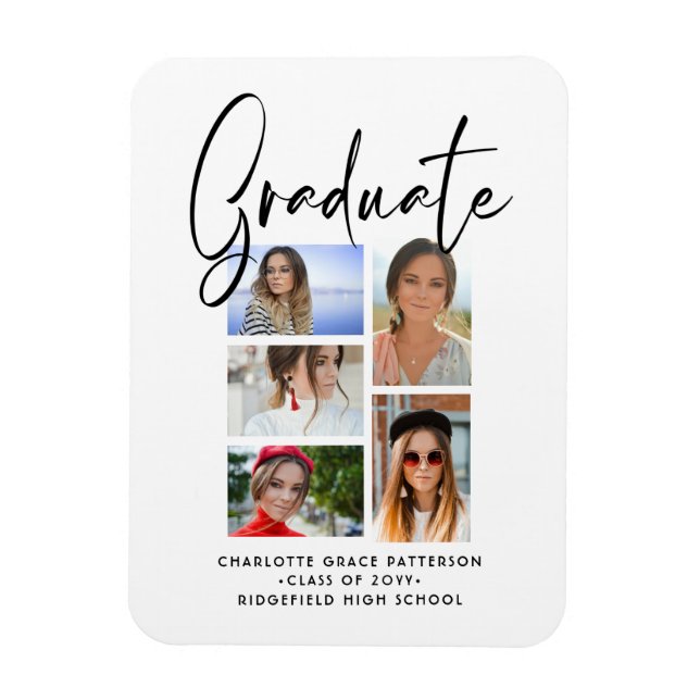 Elegantes Script Multi Foto Abschluss Graduate Magnet (Vertikal)