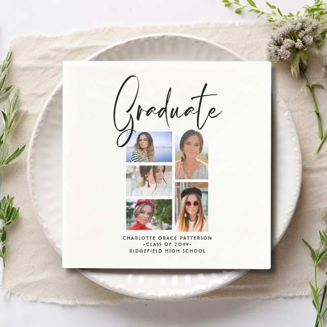 Elegantes Script Multi Foto Abschluss Graduate Serviette (Von Creator hochgeladen)